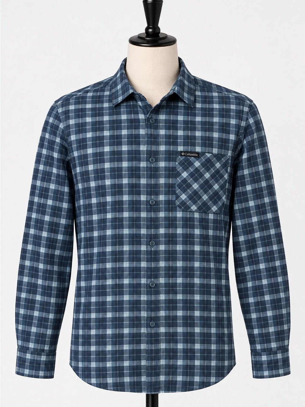 NWT Columbia Men's Plaid Button-Down Long Sleeve Shirt Omni-Shade Blue/Grey Lrg